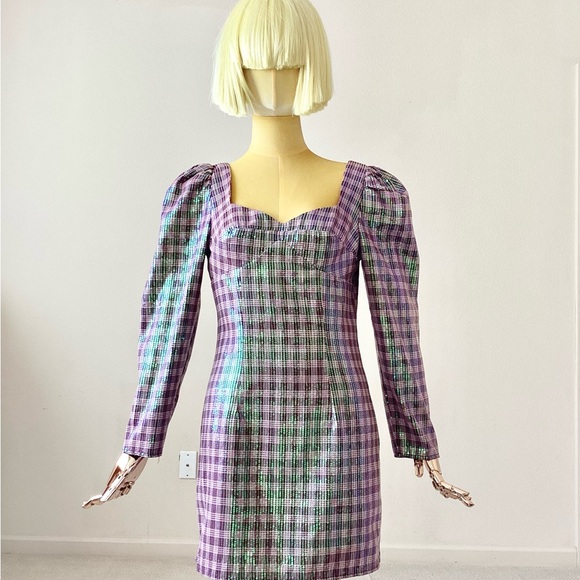 Novan Burgundy Sequins Long Sleeves Mini Dress SZ M - Picture 3 of 6